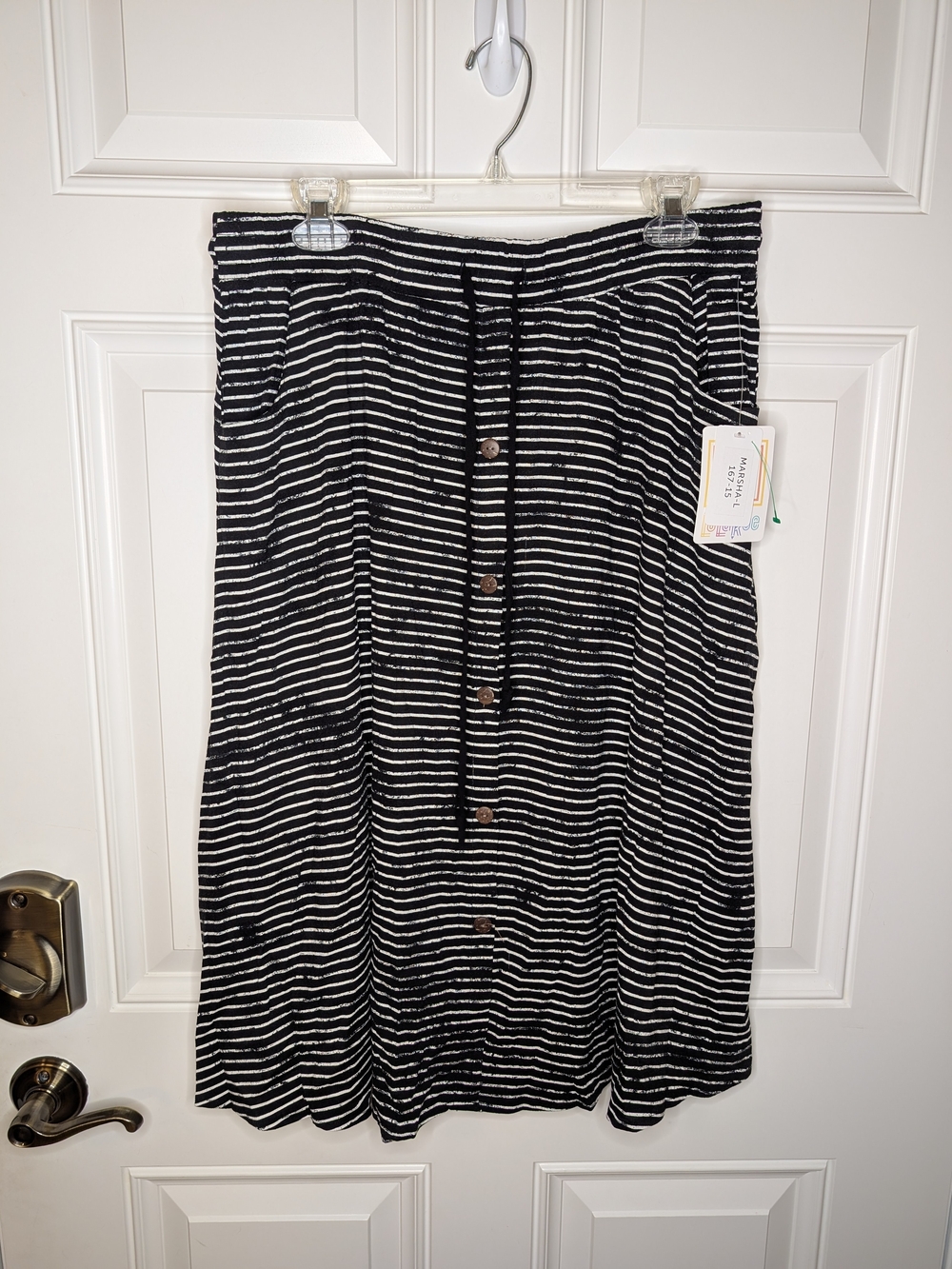 LuLaRoe Marsha Women's Large Black and White Striped Button-Front Midi Skirt NEW